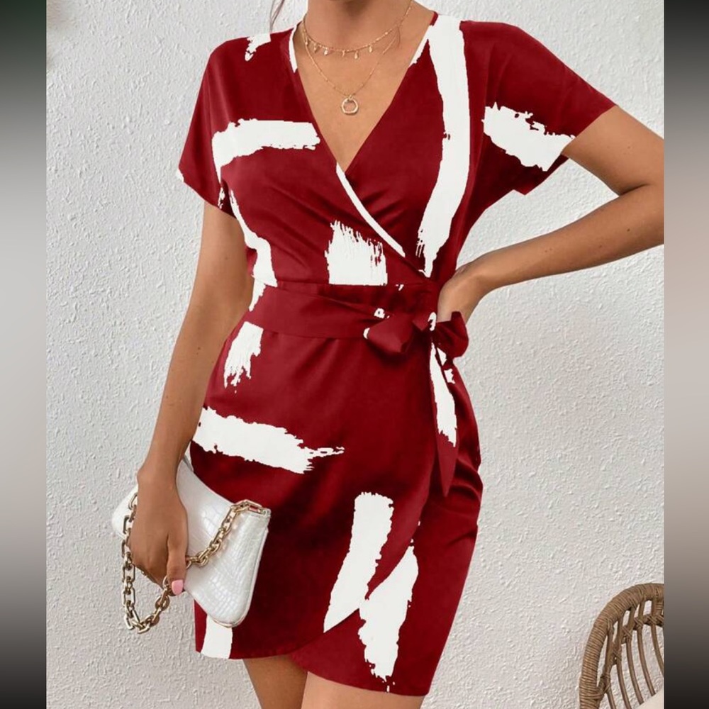Boho brushed print knot side wrap hem mojo dress